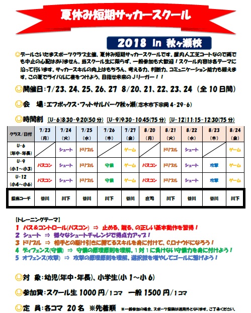 2018夏休み短期サッカースクール